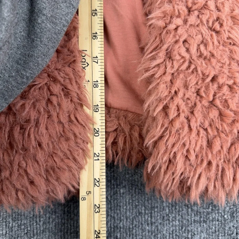 Billabong Jacket Womens Large Pink‎ Faux Fur Shaggy Cropped Open Front Lined